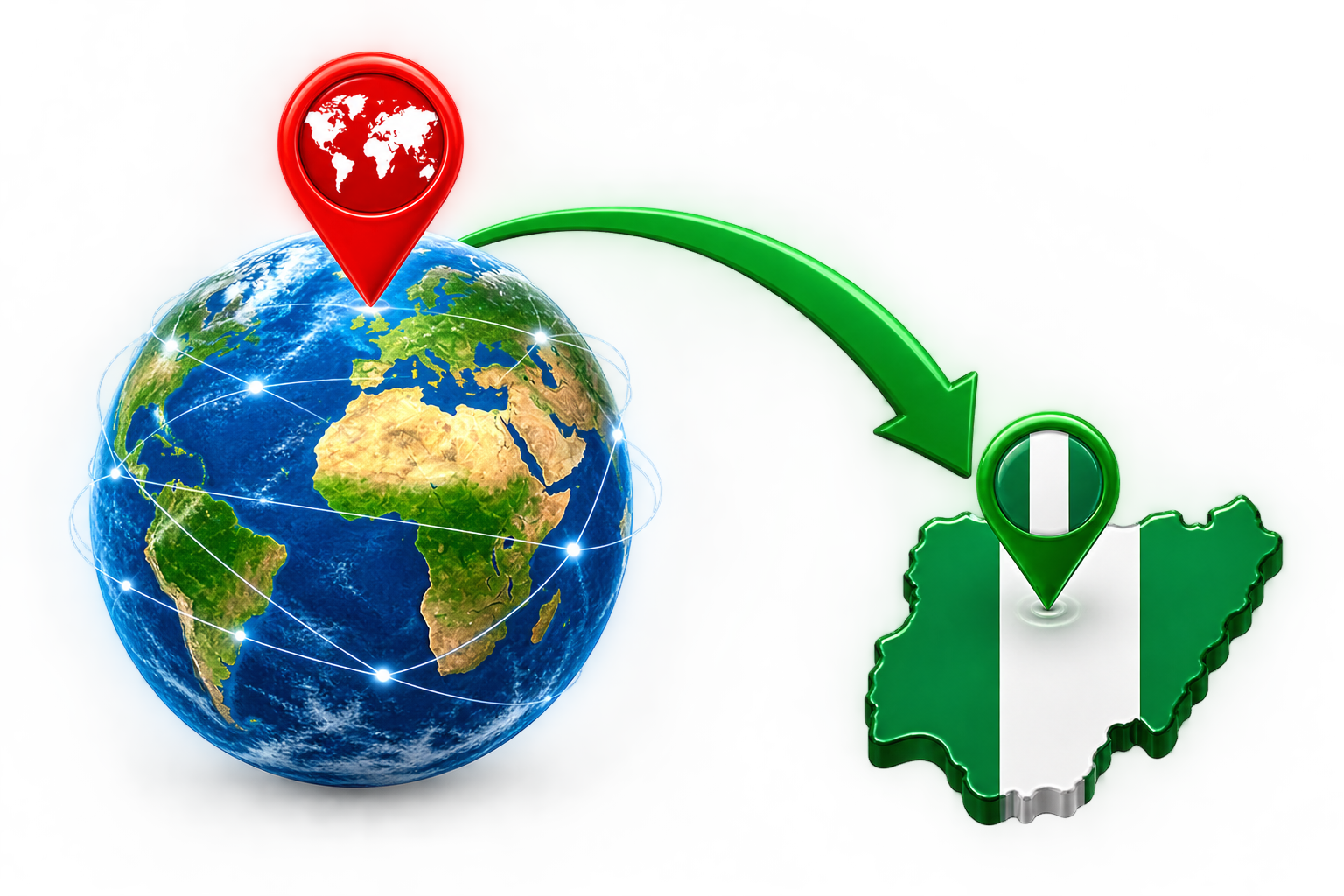 Nigeria to World Map Pin